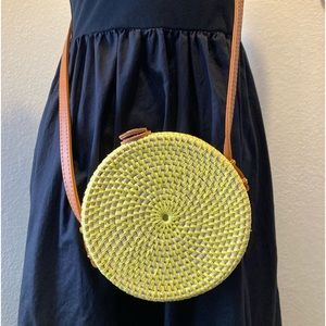 Yellow & brown round woven purse